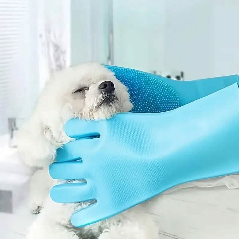 2-Pieces: 2-in-1 Pet Dog Bath Gloves with Silicone Brush